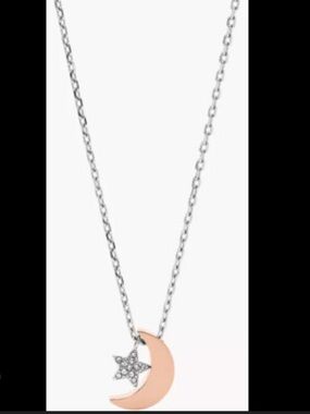 Fossil Two-Tone Moon & Star Necklace - Rose Gold and Silver